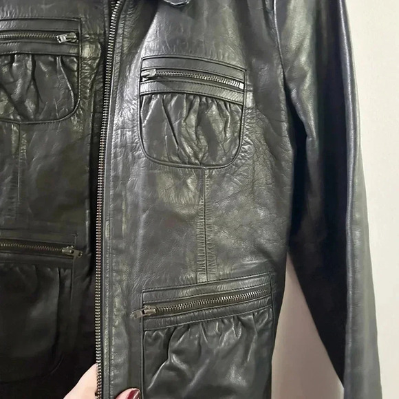 Banana republic vintage 100% leather black bomber jacket 2 - Picture 2 of 4
